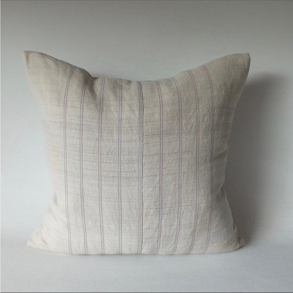 THAILAND Handmade Hemp Pink & Cream Striped Fabric Handwoven Hmong Pillow Cover - Picture 2 of 6